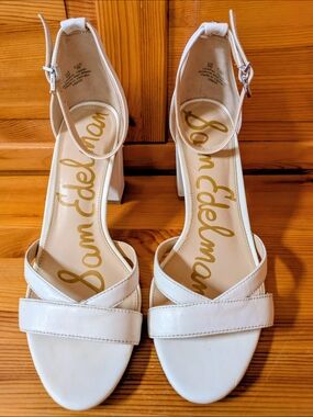 Sam Edelman Daniela White Ankle-Strap Block Heels